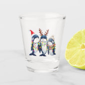 Drie walvissen dragen kerstmuts shot glas (Voorkant)