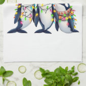 Drie walvissen dragen kerstmuts theedoek (Gevouwen)