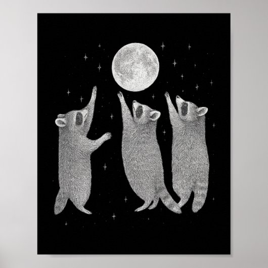 Drie wasberen en maan  wasbeer meme Hallo Poster (Voorkant)
