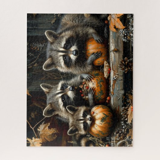  Drie Wasberen en Pompoenen Herfst 16x20 Legpuzzel (Verticaal)