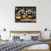  Drie Wasberen en Pompoenen Herfst 32x24 Canvas Afdruk (Insitu (Slaapkamer))