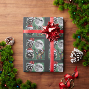 Drie wasberen met de maan sterrenstelsel Kerstmis  Cadeaupapier