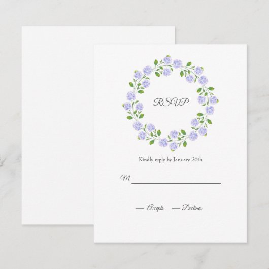 Drie Waterverf Floral Wreater RSVP Kaartje (Voorkant / Achterkant)