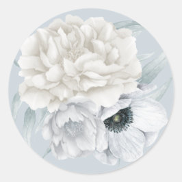 Drie Waterverf Flowers Cream Bord Dusty Blue Ronde Sticker