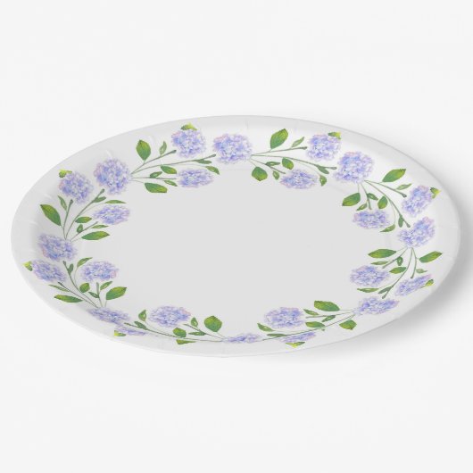 Drie Waterverf Hydrangeas Floral Wreator Papieren Bordje (Gekanteld)