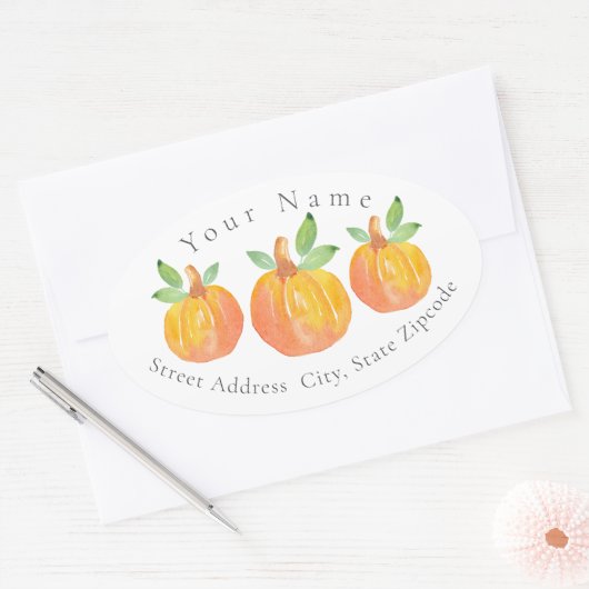 Drie Waterverf pompoenen 2 labels (Envelop)