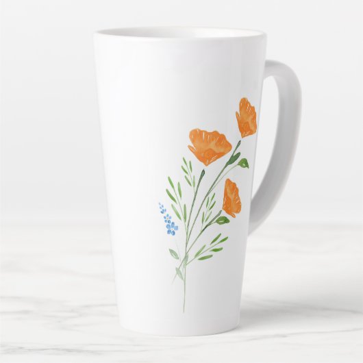 Drie Waterverf Poppies Bouquet Latte Mok (Rechterhoek)