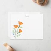 Drie Waterverf Poppies Bouquet Notitiekaartje (Voorkant / Achterkant in situ)