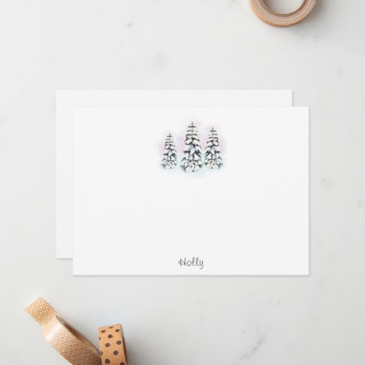 Drie Waterverf winterbomen Notitiekaartje (Voorkant / Achterkant in situ)