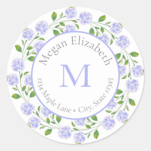 Drie Waterverven Hydrangeas Floral Wreath label