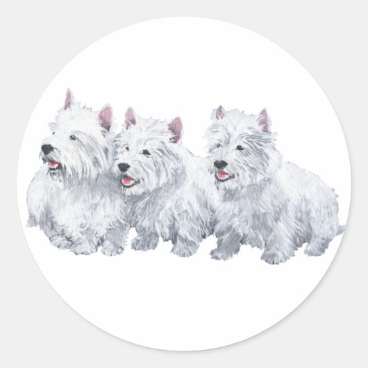 Drie West Highland White Terriers Ronde Sticker (Voorkant)