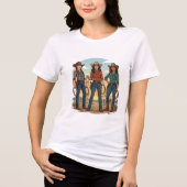 Drie westerse cowgirls met lassos Tri-Blend shirt (Voorkant)