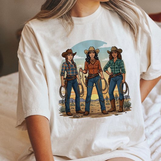 Drie westerse cowgirls met lassos Tri-Blend shirt