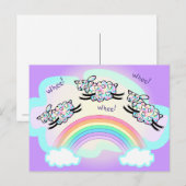 Drie Whee Schapen Springen over een Regenboog Grap Briefkaart (Voorkant / Achterkant)