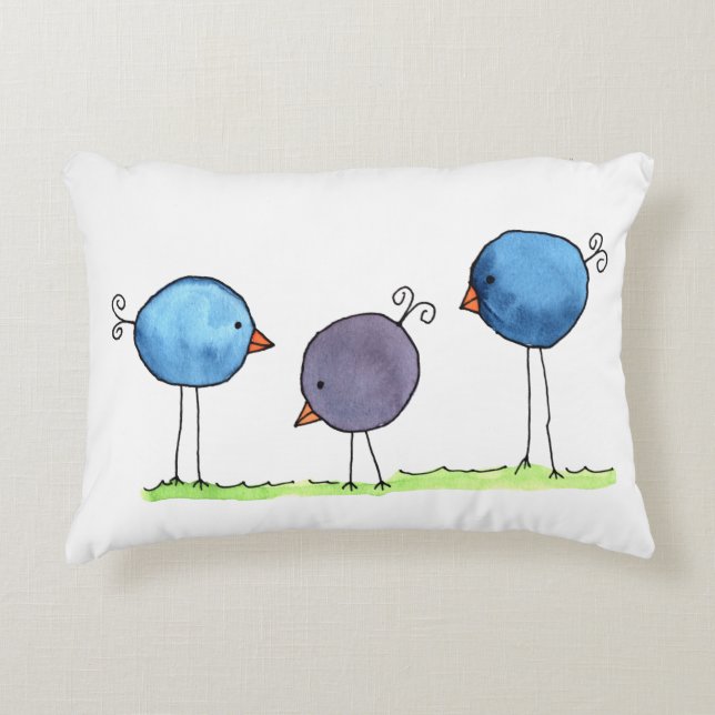Drie Whimsical Watercolor Vogels Accent Kussen (Voorkant)