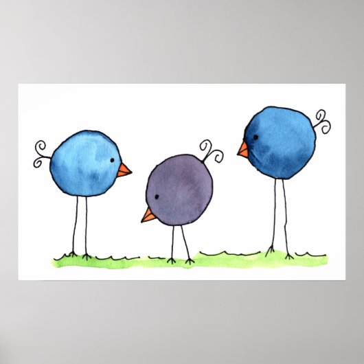 Drie Whimsical Watercolor Vogels Poster (Voorkant)