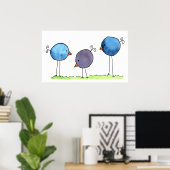 Drie Whimsical Watercolor Vogels Poster (Thuiskantoor)