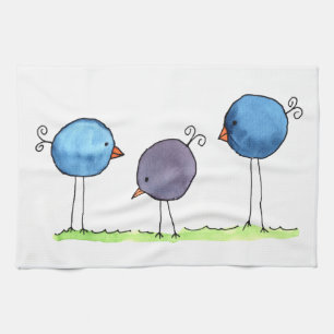 Drie Whimsical Watercolor Vogels Theedoek