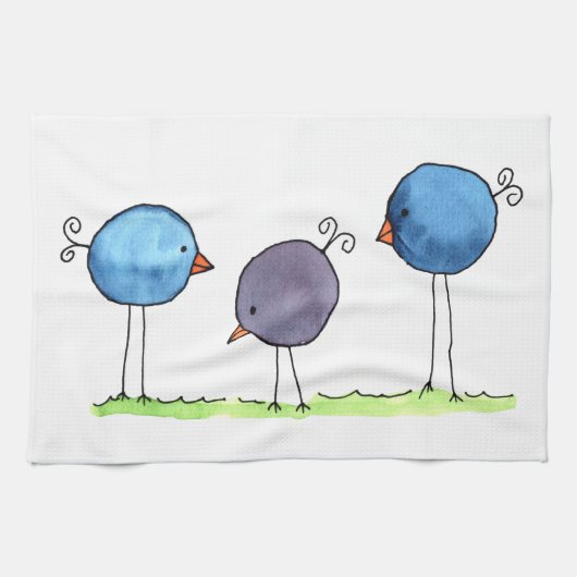 Drie Whimsical Watercolor Vogels Theedoek (Horizontaal)