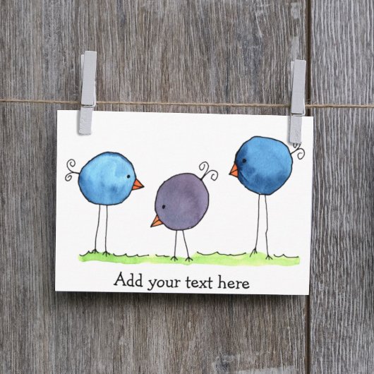 Drie Whimsical Waterverf Vogels Briefkaart