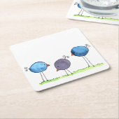 Drie Whimsical Waterverf Vogels Kartonnen Onderzetters (Schuin)