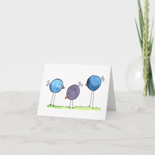 Drie Whimsical Waterverf Vogels Notitiekaartje (Voorkant)