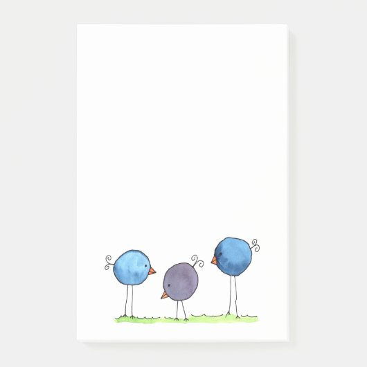 Drie Whimsical Waterverf Vogels Post-it® Notes (Voorkant)
