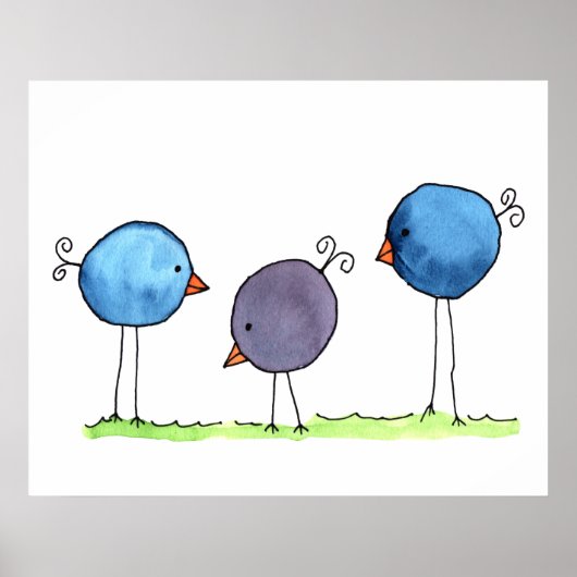 Drie Whimsical Waterverf Vogels Poster (Voorkant)