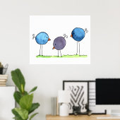 Drie Whimsical Waterverf Vogels Poster (Thuiskantoor)