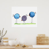 Drie Whimsical Waterverf Vogels Poster (Keuken)