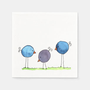 Drie Whimsical Waterverf Vogels Servet