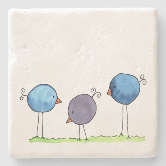 Drie Whimsical Waterverf Vogels Stenen Onderzetter (Voorkant)