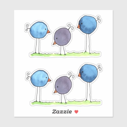Drie Whimsical Waterverf Vogels Sticker (Vel)