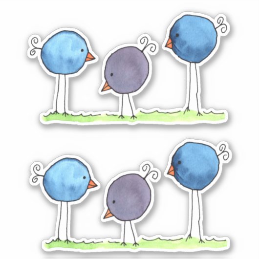 Drie Whimsical Waterverf Vogels Sticker (Voorkant)