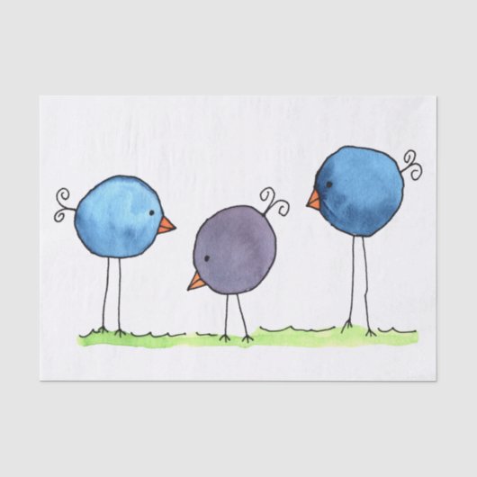 Drie Whimsical Waterverf Vogels Tissuepapier (Voorkant)