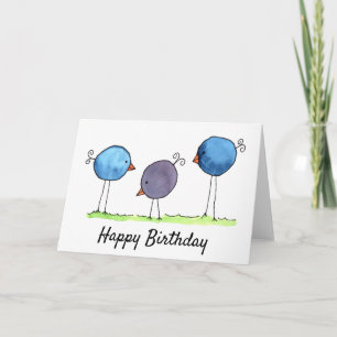 Drie Whimsical Waterverf Vogels Verjaardag Kaart