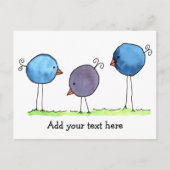 Drie Whimsicale Waterverf Vogels Briefkaart (Voorkant)