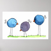 Drie Whimsicale Waterverf Vogels Poster (Voorkant)