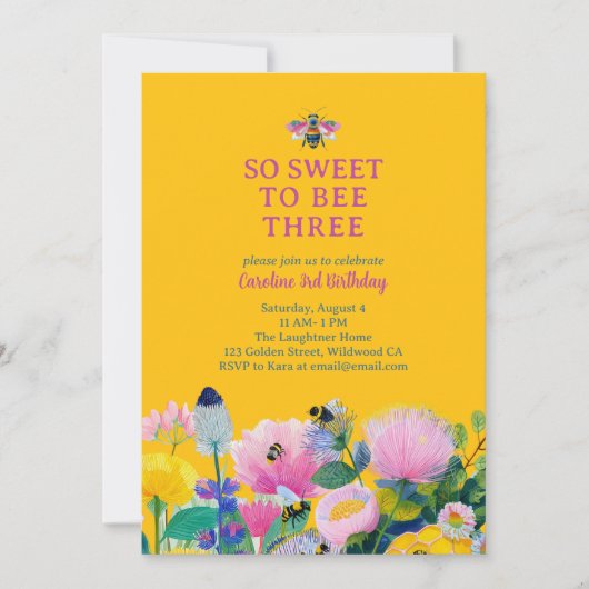 Drie whimsische verjaardag Sweet to Bee Kaart (Voorkant)