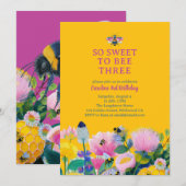 Drie whimsische verjaardag Sweet to Bee Kaart (Voorkant / Achterkant)