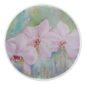 DRIE WHITE ORCHIDS CERAMIC KNOB KERAMISCHE KNOP (Voorkant)