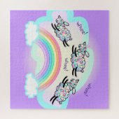 Drie wiel schapen springen over een regenboog Cute Legpuzzel (Horizontaal)