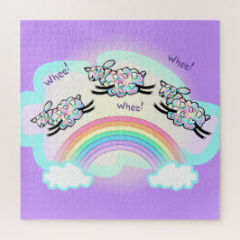 Drie wiel schapen springen over een regenboog Cute Legpuzzel