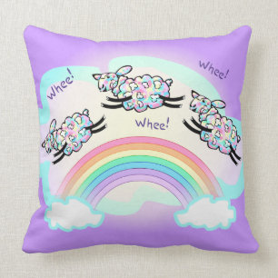 Drie Wiel Schapen Springen Over Een Regenboog Mooi Kussen
