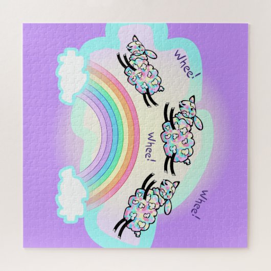 Drie Wien Schapen die een regenboogstaartwet hakke Legpuzzel (Horizontaal)