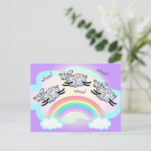 Drie Wien Schapen die een regenboogvaar gelukkig m Briefkaart (Staand voorkant)