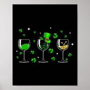 Drie wijnglazen klaver Shamrock St Patrick Day Iri Poster