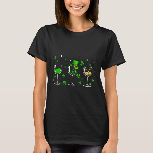 Drie wijnglazen klaver Shamrock St Patrick Day Iri T-shirt (Voorkant)