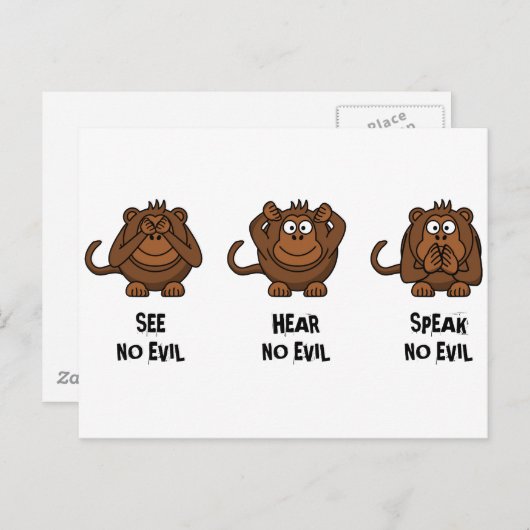 Drie Wijze Apen Briefkaart (Voorkant / Achterkant)