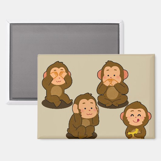 Drie wijze apen plus een normale magneet (Voorkant / Achterkant)